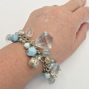 Coastal Chic Blue And Silver Beaded Charm Bracelet